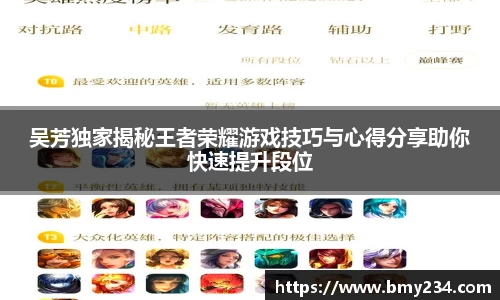 吴芳独家揭秘王者荣耀游戏技巧与心得分享助你快速提升段位